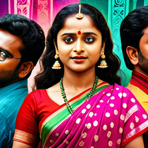 Home 11 **
A vibrant, colorful movie poster for a Dhallywood film. Focus on the expressive faces of the actors, reflecting the heightened emotions often found in Bangladeshi cinema. Include elements of traditional Bengali music and dance in the background.
**