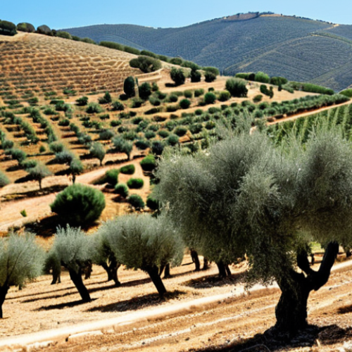 Home 6 **
A vibrant, sun-drenched image of olive groves in Andalusia, Spain. Focus on drought-resistant olive trees with a modern drip irrigation system visible. In the background, rolling hills and a clear blue sky. The overall impression should be one of resilience and adaptation to climate change, showcasing innovative water management in a traditional agricultural landscape.
**