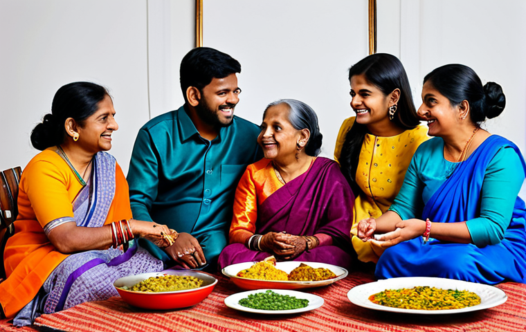 A multi-generational Bangladeshi family gathered for a festive meal, fully clothed in vibrant, modest, and traditional Bangladeshi attire such as saris, salwar kameez, and panjabis. They are seated around a large table laden with a variety of colorful dishes in a warm, inviting home setting, filled with soft, natural light. The atmosphere is joyous and communal, with family members sharing food and conversations. Perfect anatomy, correct proportions, natural pose, well-formed hands, proper finger count. Professional studio photography, high-resolution, vivid colors, focus on cultural authenticity and connection, safe for work, appropriate content, fully clothed, family-friendly.