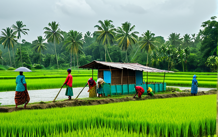 Climate Resilience in Bangladesh**

"A group of fully clothed community members in Bangladesh working together to build a flood barrier in a rural village, modest clothing, appropriate attire, safe for work, showcasing sustainable practices, perfect anatomy, correct proportions, natural pose, realistic rendering, professional photography, high quality, family-friendly. Background includes lush green rice paddies and traditional Bangladeshi homes. The sky is overcast, hinting at the challenges of monsoon season."

**