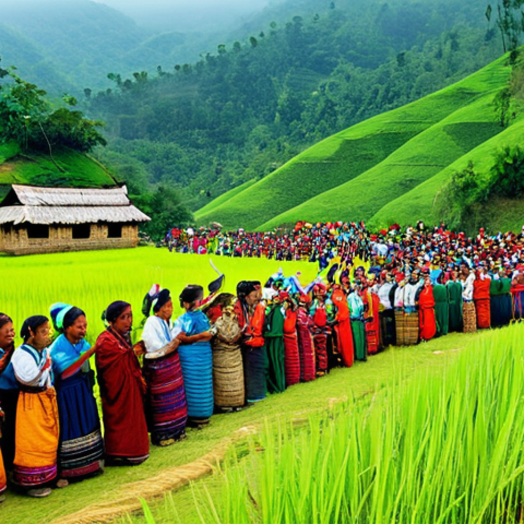 방글라데시의 민족적 차이 - Chittagong Hill Tribes Festival**
"A vibrant and colorful festival scene in the Chittagong Hills, B...