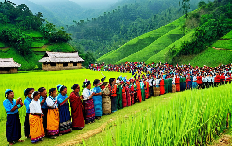 방글라데시의 민족적 차이 - Chittagong Hill Tribes Festival**

"A vibrant and colorful festival scene in the Chittagong Hills, B...