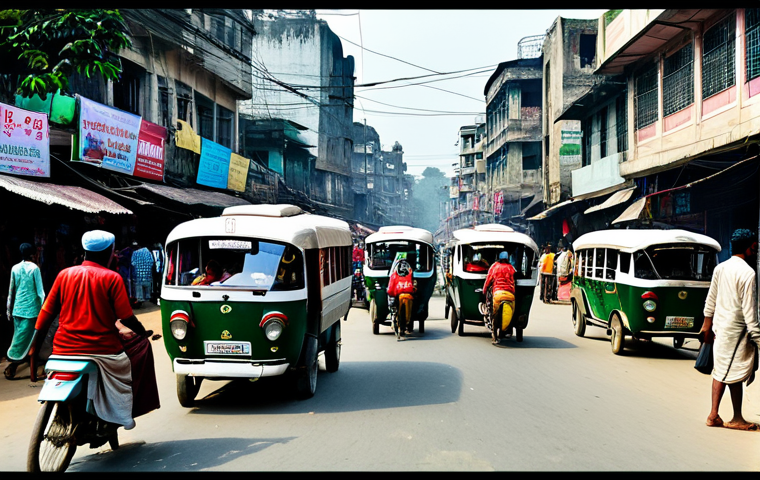 방글라데시에서 사진 촬영하기 좋은 장소 - "A busy street scene in Dhaka, Bangladesh. Numerous colorful rickshaws, fully clothed pedestrians in...