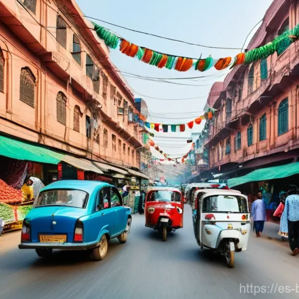방글라데시의 도시 개발 역사 - **Vibrant Dhaka Street Life:**
"A highly detailed, photorealistic image capturing a bustling str...