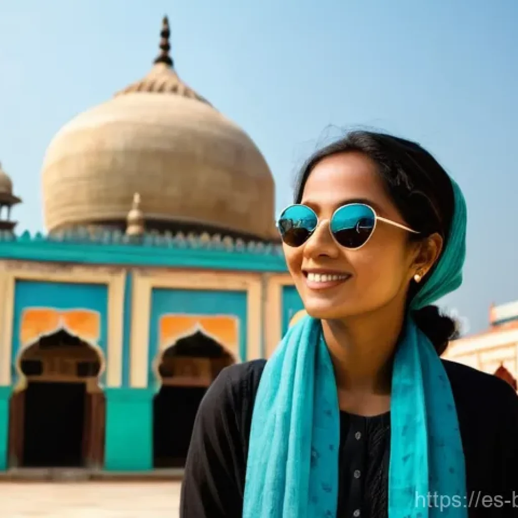 방글라데시 여행 필수 품목 - **Prompt:** A diverse traveler, male or female, stands gracefully outside an ornate, ancient Banglad...