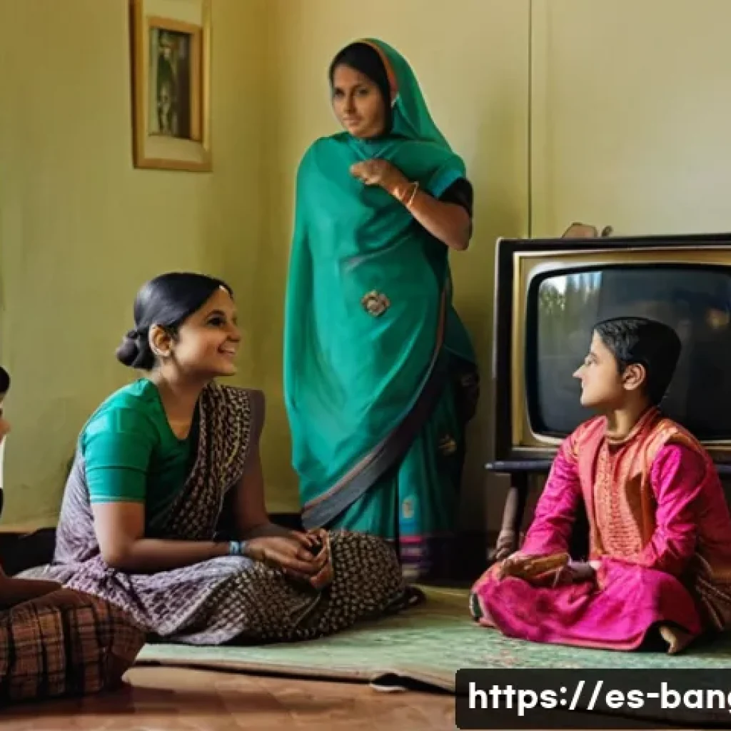 방글라데시의 주요 방송국 - **Prompt:** A heartwarming scene set in a 1970s Bangladeshi home. A multi-generational family, inclu...