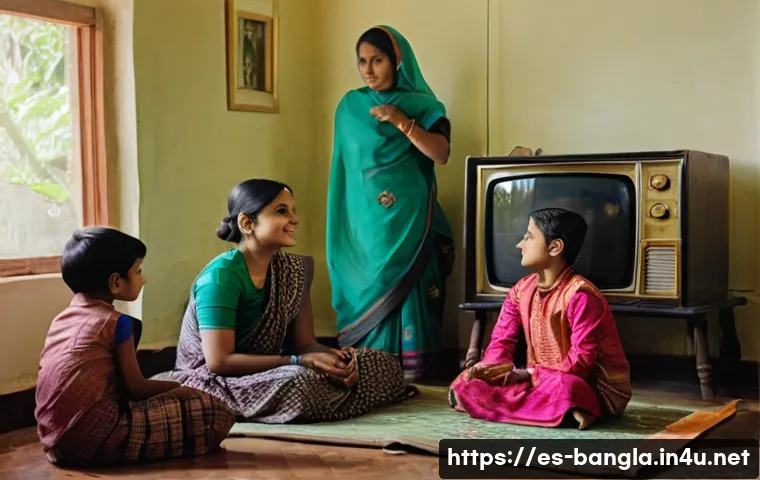 방글라데시의 주요 방송국 - **Prompt:** A heartwarming scene set in a 1970s Bangladeshi home. A multi-generational family, inclu...